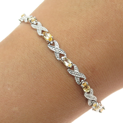 DEE BERKLEY JEWELRY Sterling Silver Diamond Accent & Citrine "X" Bracelet 7.25"