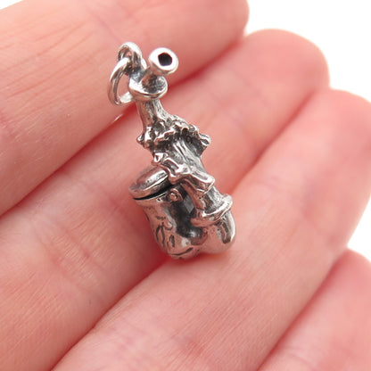 835 Silver Antique Art Deco Smoking Pipe Oxidized 3D Charm Pendant
