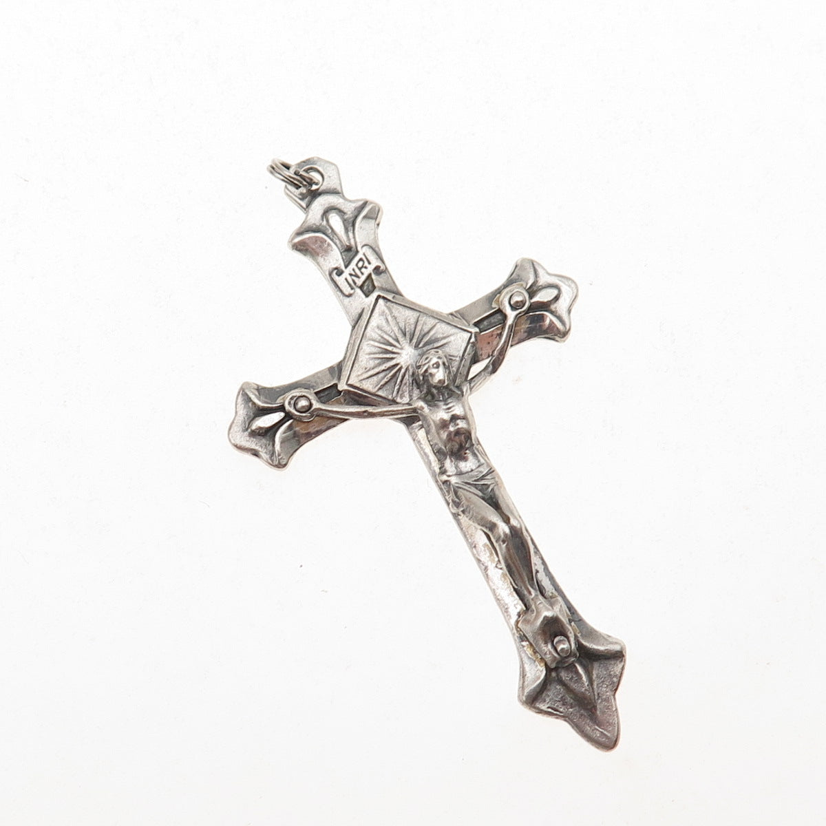 925 Sterling Silver Vintage Italy Crucifix Cross Oxidized Charm Pendant