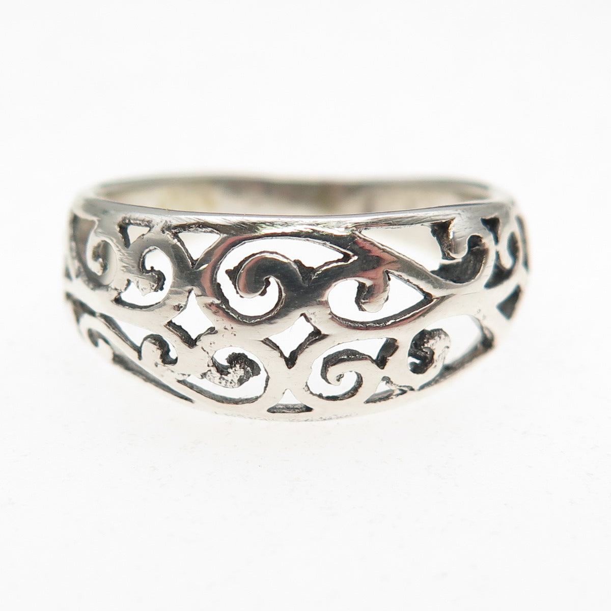 925 Sterling Silver Vintage Modernist Swirl Ring Size 6.75