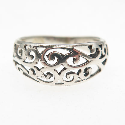 925 Sterling Silver Vintage Modernist Swirl Ring Size 6.75