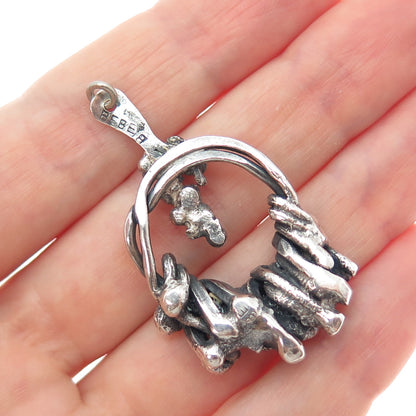 BEBE 925 Sterling Silver Vintage Modernist Oxidized Charm Pendant