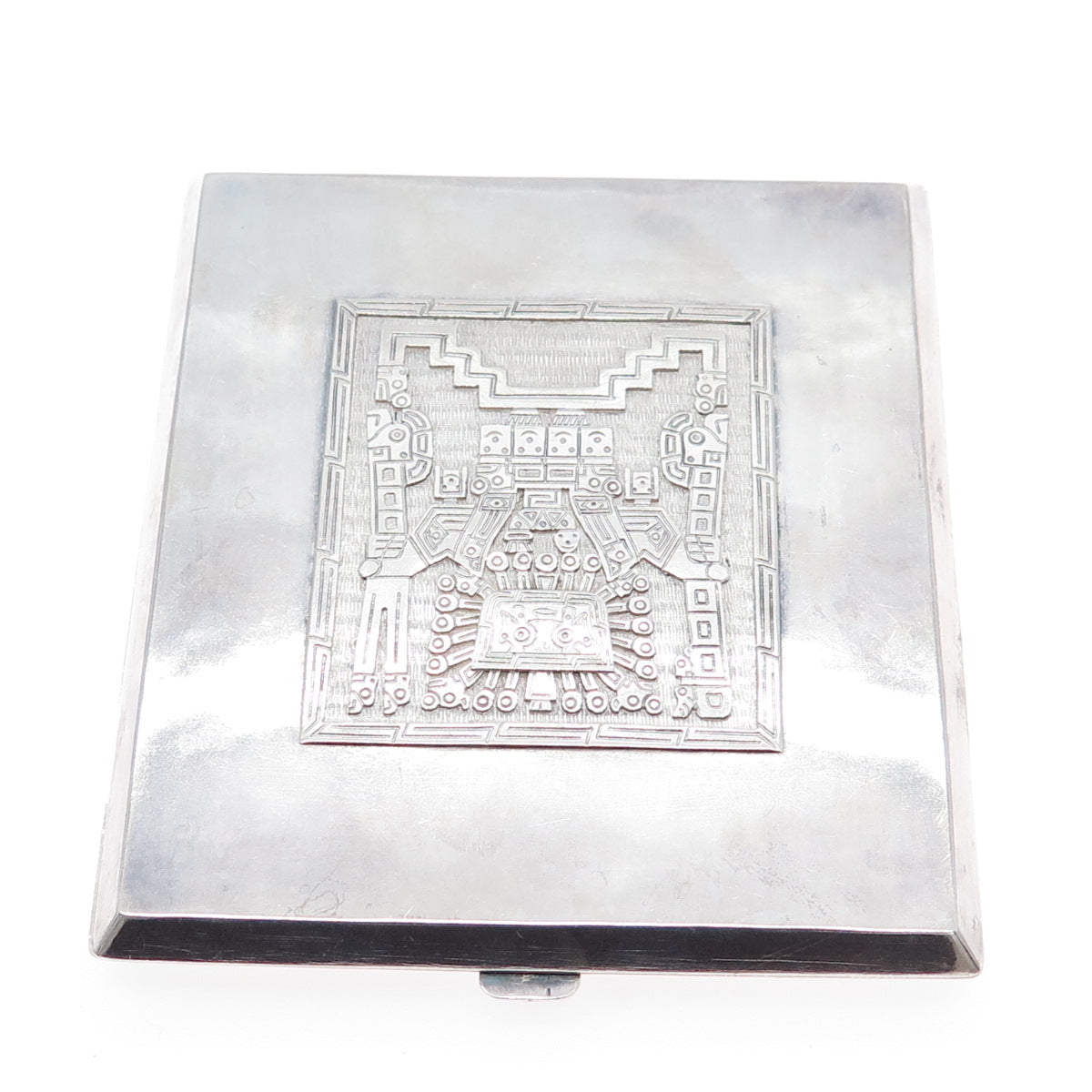900 Silver Vintage Bolivia Tribal God Cigarette Case