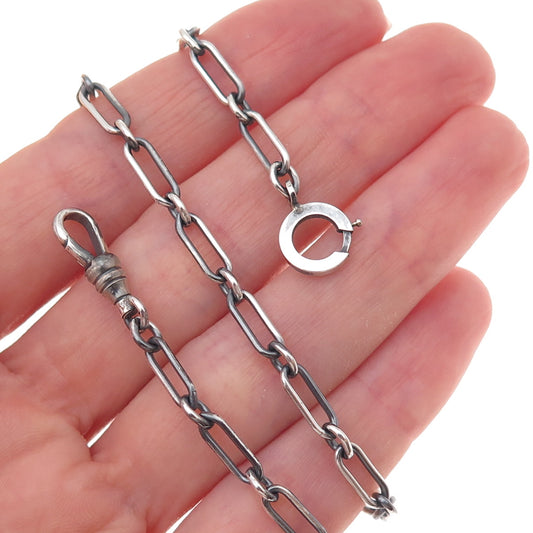 925 Sterling Silver Antique Art Deco Oval Pocket Watch Chain 18"