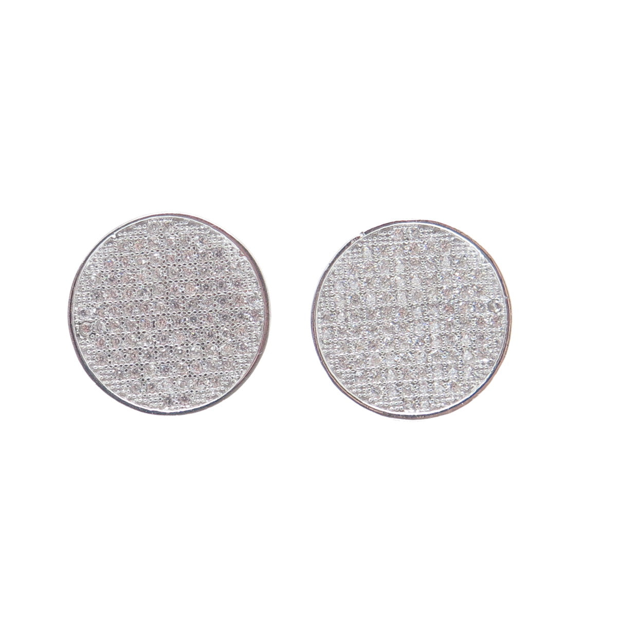 925 Sterling Silver Round-Cut C Z Sparkle Disc Stud Earrings