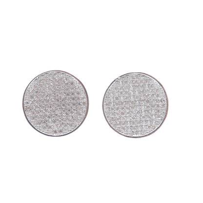 925 Sterling Silver Round-Cut C Z Sparkle Disc Stud Earrings