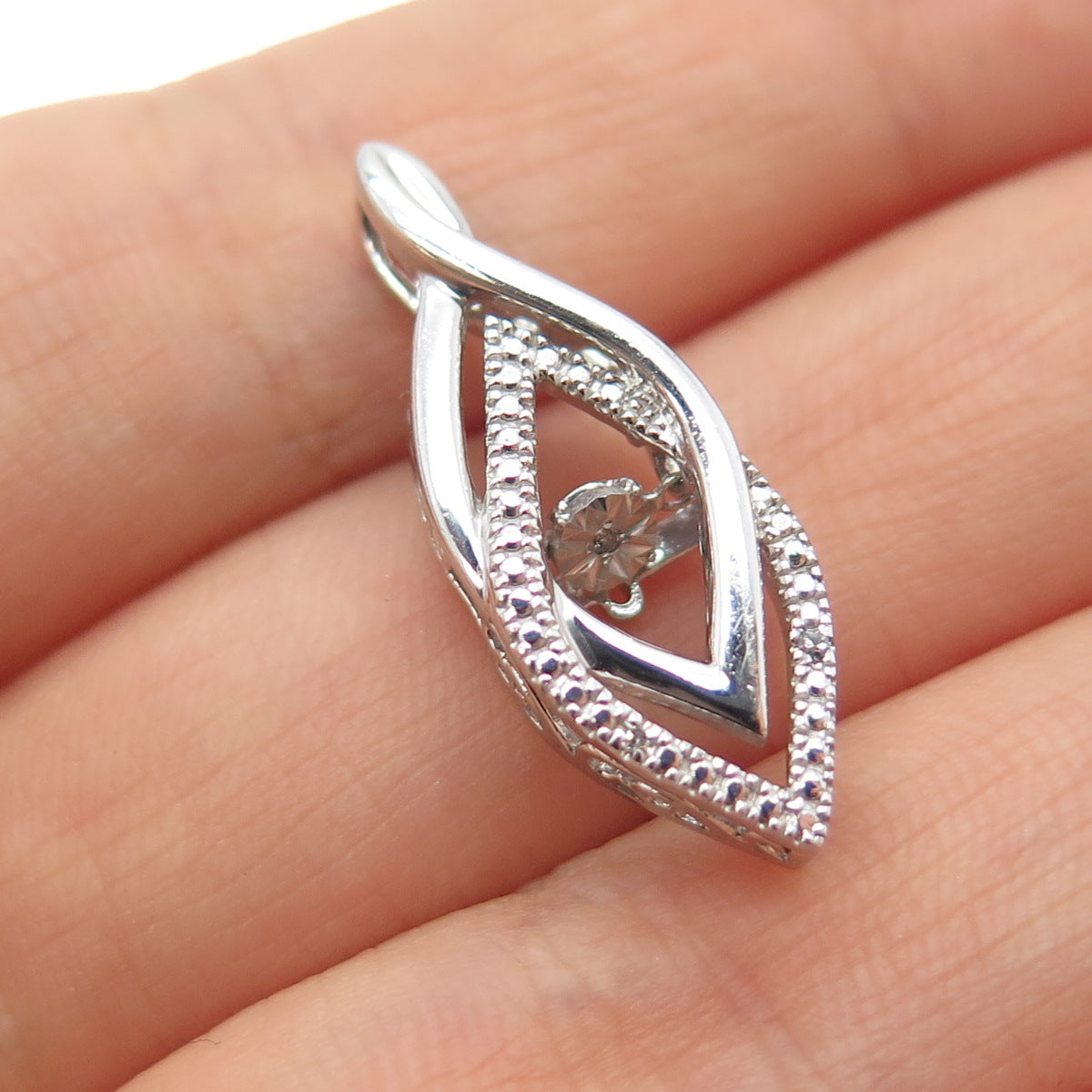 925 Sterling Silver Real Diamond Accent Interlocked Slide Charm Pendant