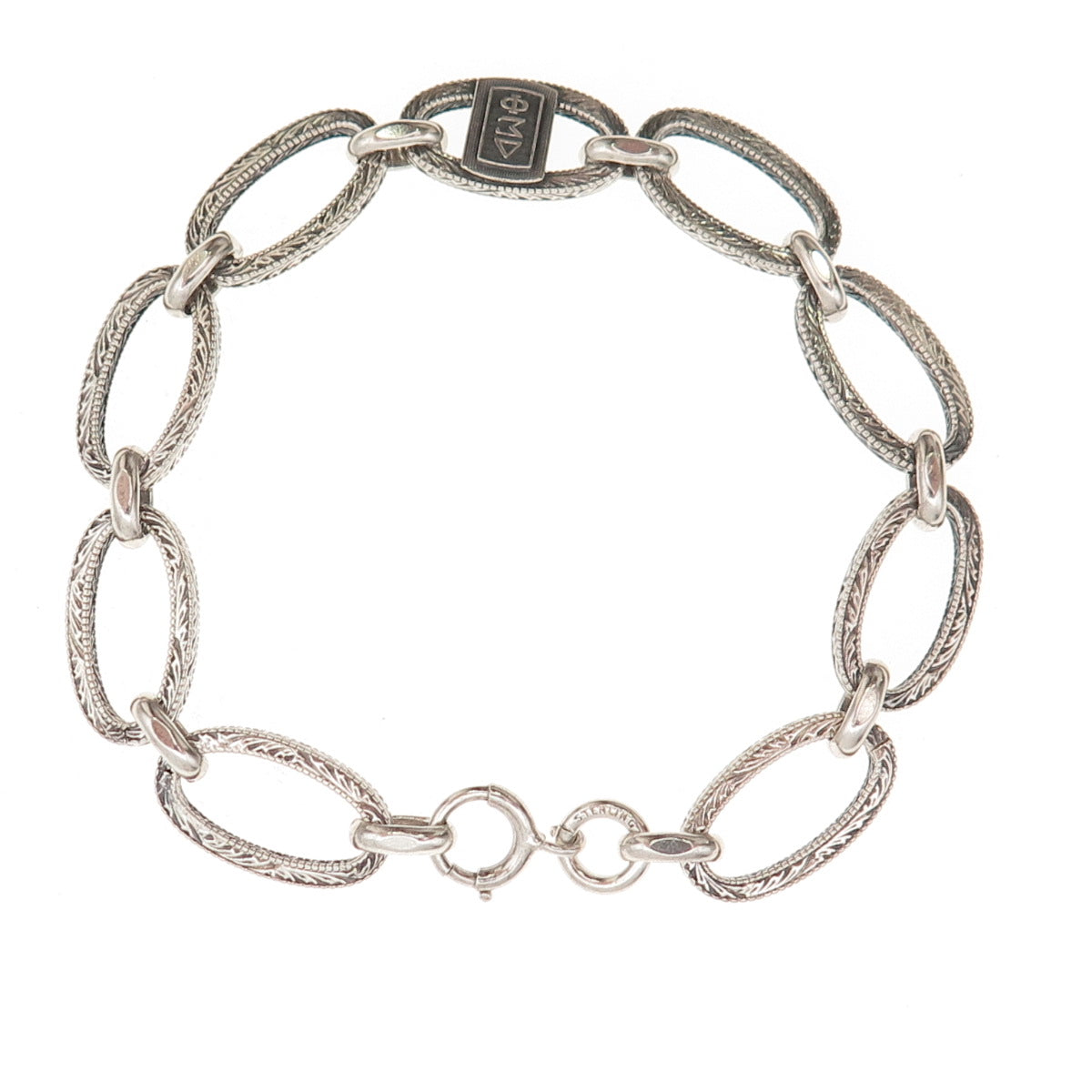 925 Sterling Silver Antique Art Deco Delta Epsilon Phi Sorority Bracelet 7.25"