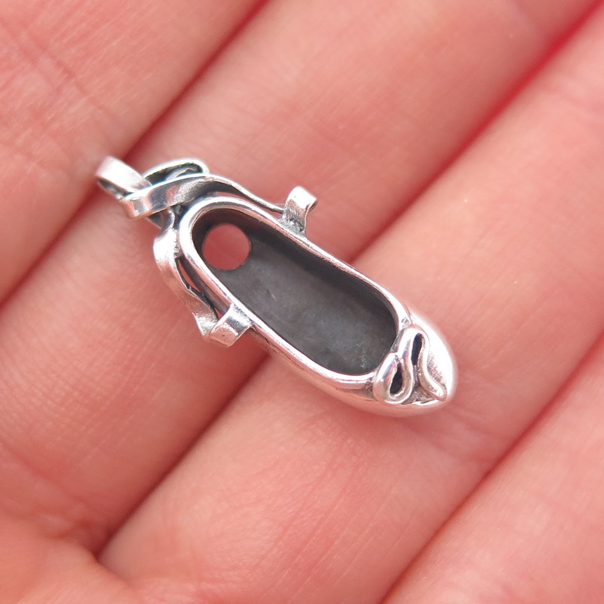925 Sterling Silver Vintage Ballerina Shoe Mini 3D Charm Pendant