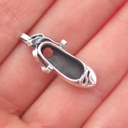 925 Sterling Silver Vintage Ballerina Shoe Mini 3D Charm Pendant
