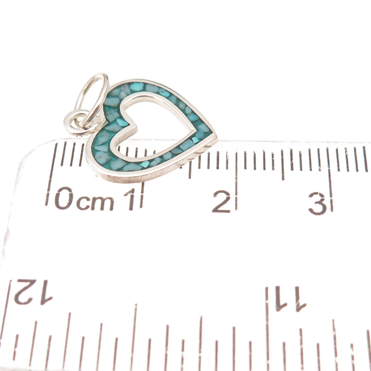925 Sterling Silver Vintage Real Turquoise Inlay Heart Charm Pendant