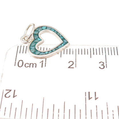 925 Sterling Silver Vintage Real Turquoise Inlay Heart Charm Pendant