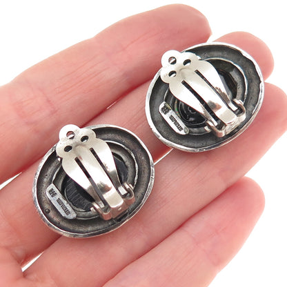 NR NANCY & RISE 925 Sterling Silver Vintage Real Black Onyx Clip On Earrings