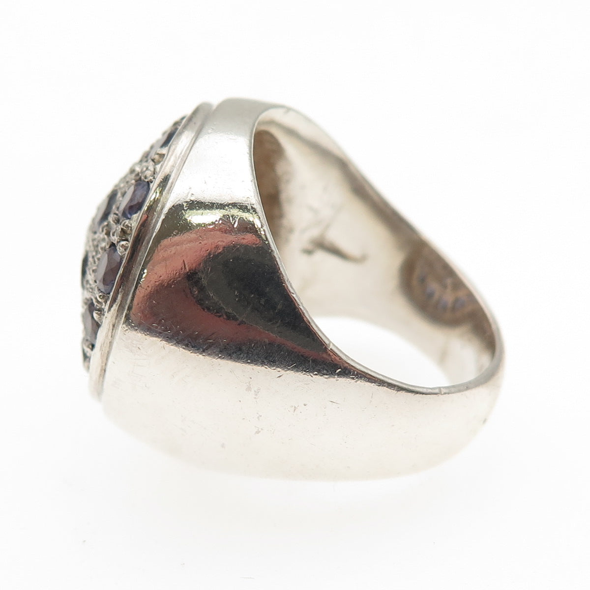 925 Sterling Silver Vintage Real Round-Cut Iolite Ring Size 7.75