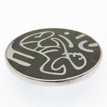 LOS CASTILLO 925 Sterling Silver Vintage Mexico Real Black Onyx Pin Pendant #46