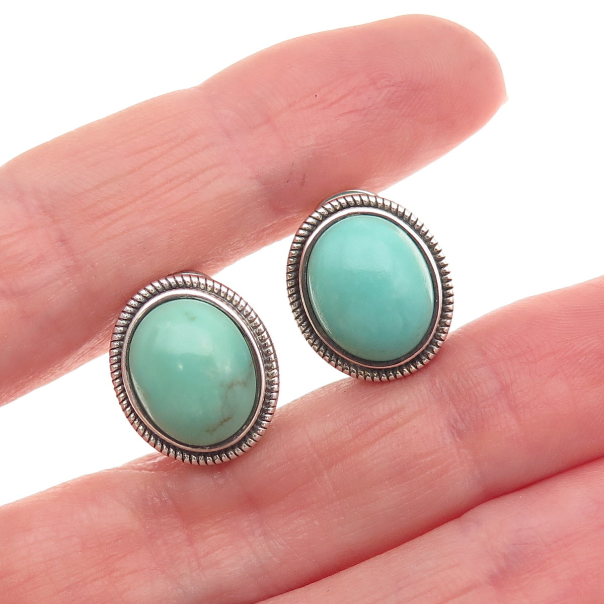 925 Sterling Silver Vintage Real Tyrone Turquoise Omega Back Earrings