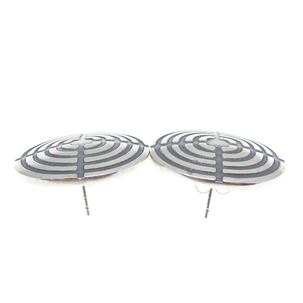 925 Sterling Silver Vintage Mexico Maze Oxidized Round Earrings