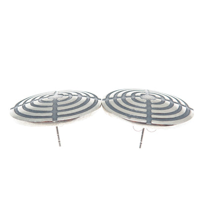 925 Sterling Silver Vintage Mexico Maze Oxidized Round Earrings