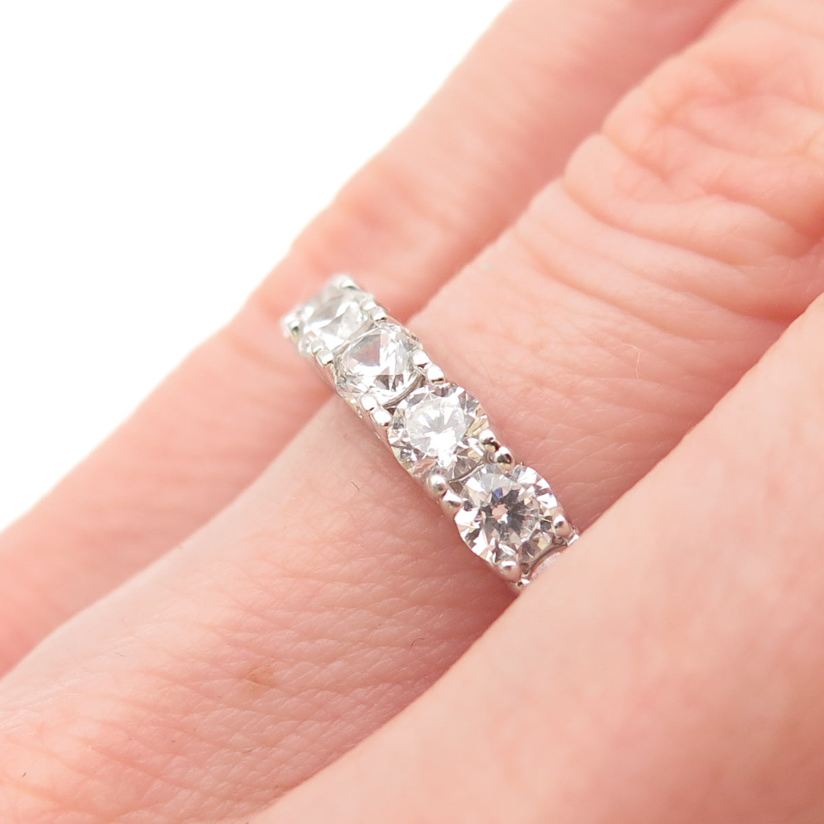 925 Sterling Silver Round-Cut C Z Half Eternity Band Ring Size 5