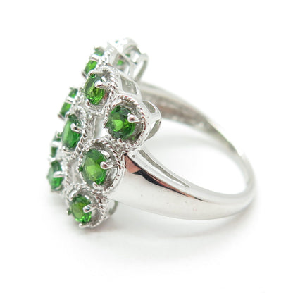 LOTUS 925 Sterling Silver Real Peridot Gem Twisted Accent Square Ring Size 7.25