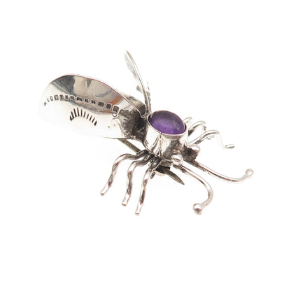 Edison Largo Navajo Old Pawn 925 Sterling Silver Vintage Amethyst Bee Pin Brooch