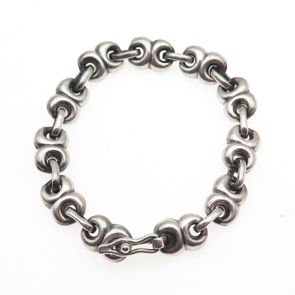 925 Sterling Silver Vintage Mexico Modernist Anchor Link Oxidized Bracelet 7"