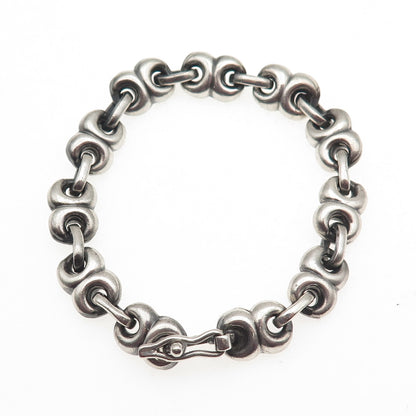 925 Sterling Silver Vintage Mexico Modernist Anchor Link Oxidized Bracelet 7"