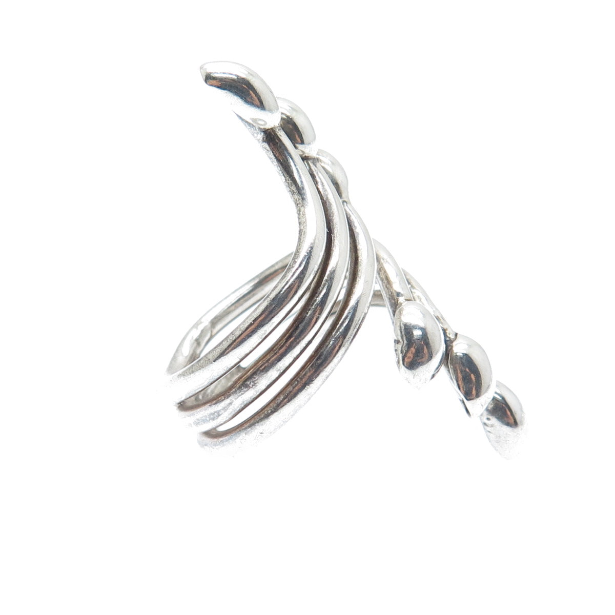 925 Sterling Silver Vintage Mexico Modernist Adjustable Bypass Ring Size 8.25