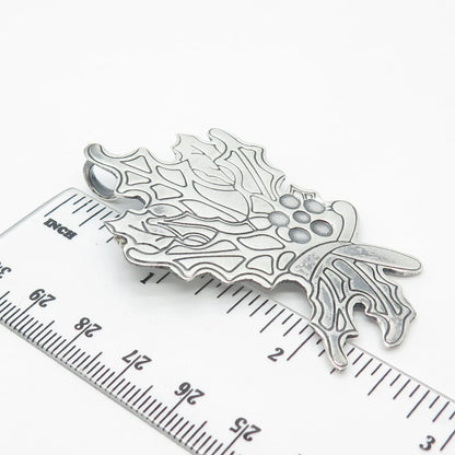 925 Sterling Silver Vintage Etched Floral Pin Brooch / Pendant