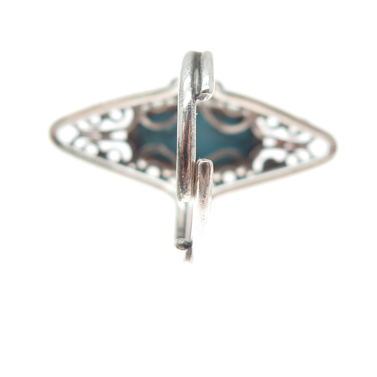 BEAU Sterling Silver Antique Tyrone Turquoise Filigree Adjustable Ring Size 6