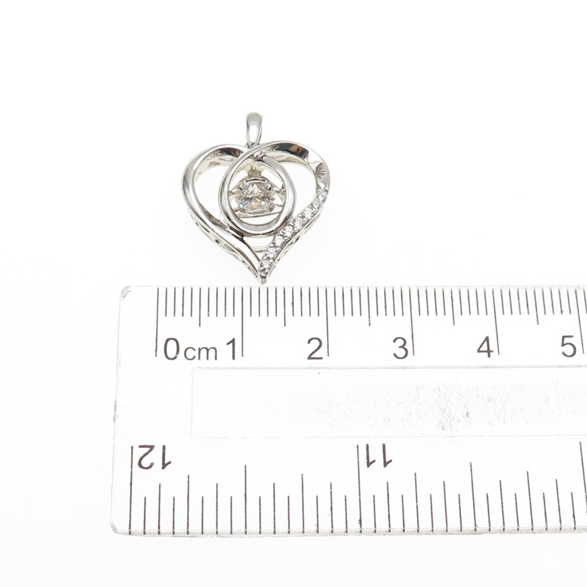SAI 925 Sterling Silver Round-Cut C Z Heart Mini Charm Pendant