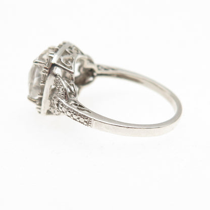 JH Young 925 Sterling Silver Real Diamond White Topaz Engagement Ring Size 7.25
