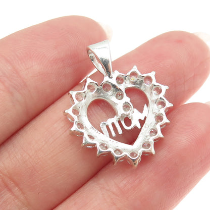 HAN 925 Sterling Silver Round-Cut C Z "Mom" Heart Pendant