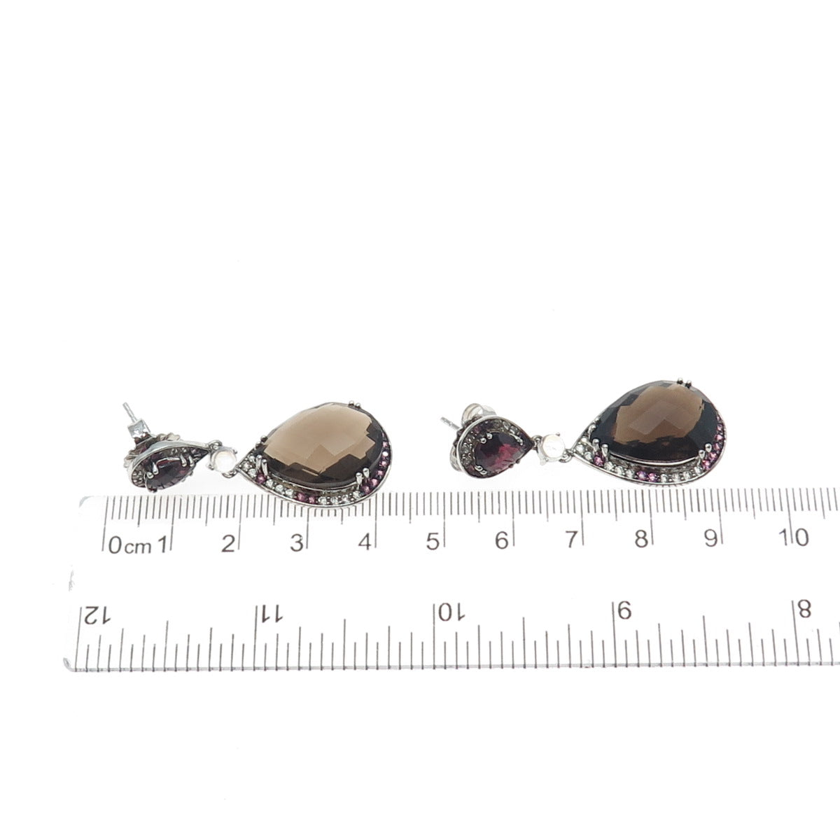 925 Sterling Silver Real Smoky Quartz Topaz Tourmaline Moonstone Dangle Earrings