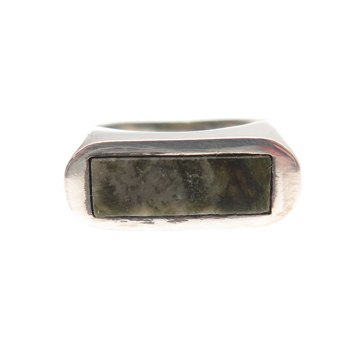 925 Sterling Silver Vintage Real Jade Modernist Ring Size 6