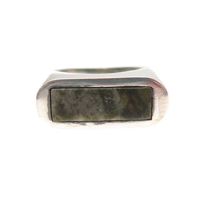925 Sterling Silver Vintage Real Jade Modernist Ring Size 6