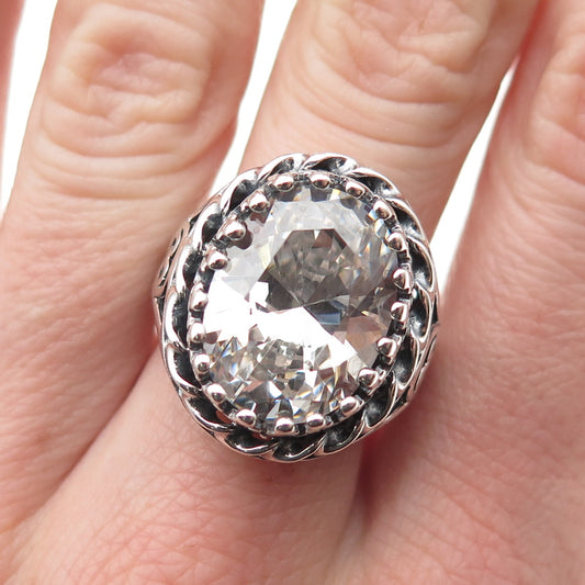CLYDE DUNEIER 925 Sterling Silver Vintage Oval-Cut C Z Oxidized Ring Size 6.5
