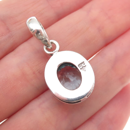 Silpada 925 Sterling Silver Vintage Real Oval-Cut Blue Topaz Charm Pendant