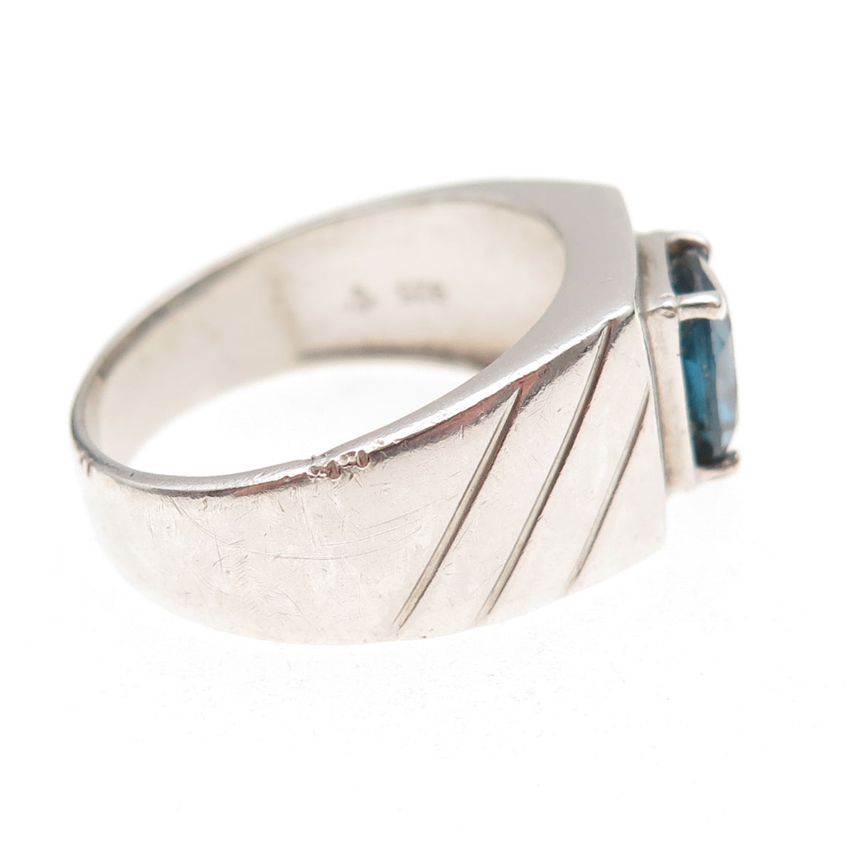 925 Sterling Silver Vintage Real Oval-Cut London Blue Topaz Ring Size 11