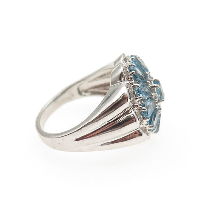 HENG NGAI 925 Sterling Silver Real Oval-Cut Blue Topaz Ring Size 8.5