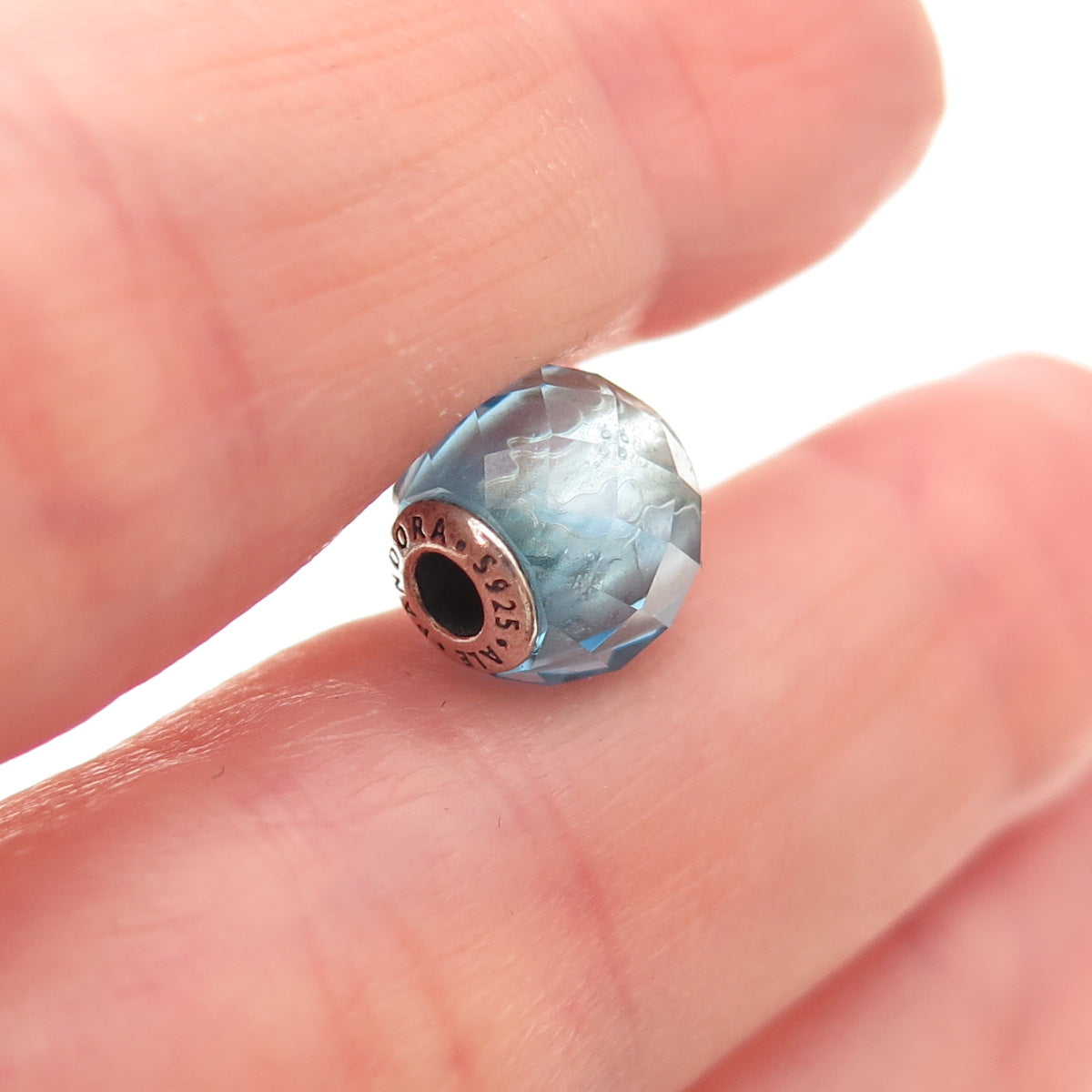 Pandora 925 Sterling Silver Blue Crystal Essence Friendship Slide Bead Charm