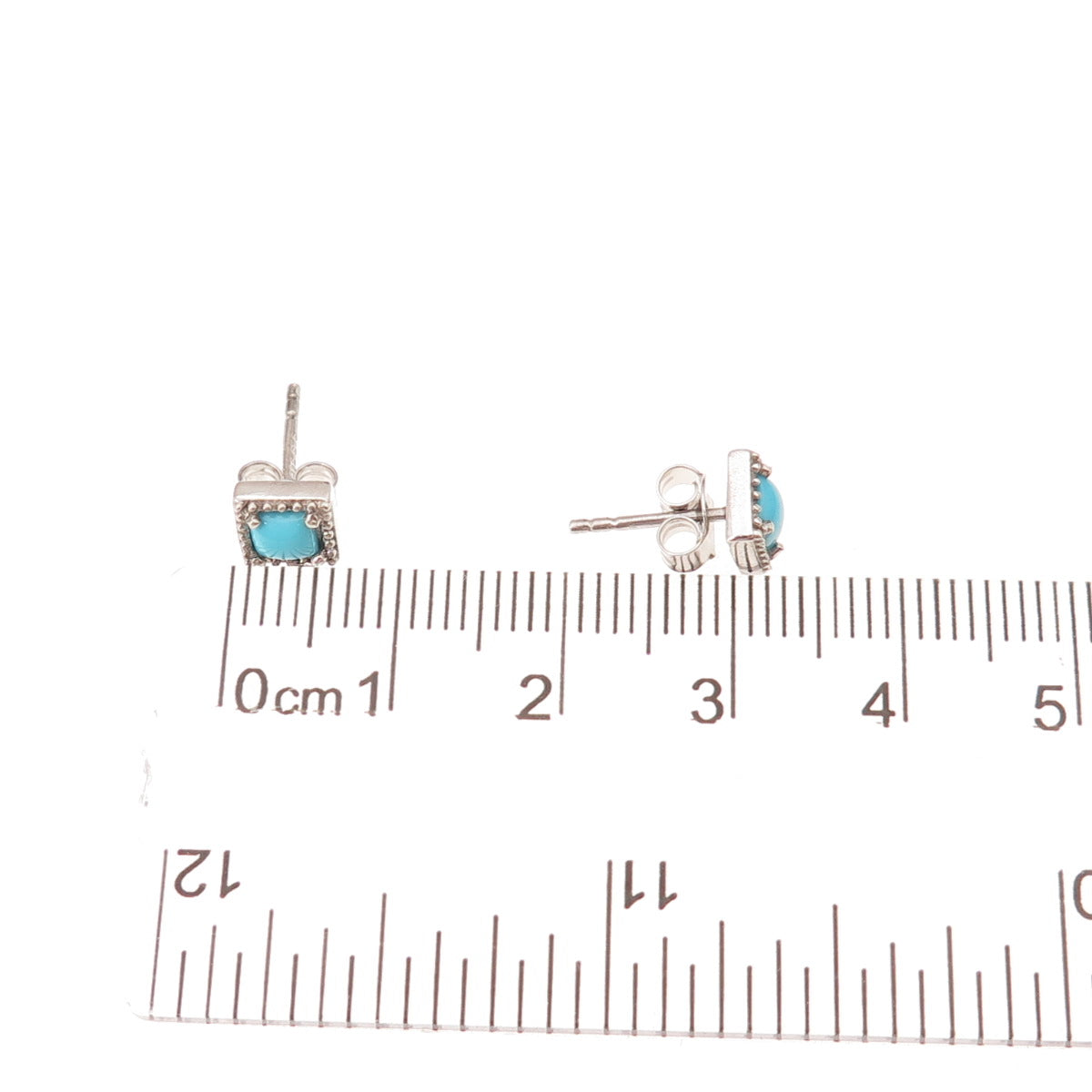 Chuck Clemency 925 Sterling Silver Vintage Real Turquoise Stud Earrings