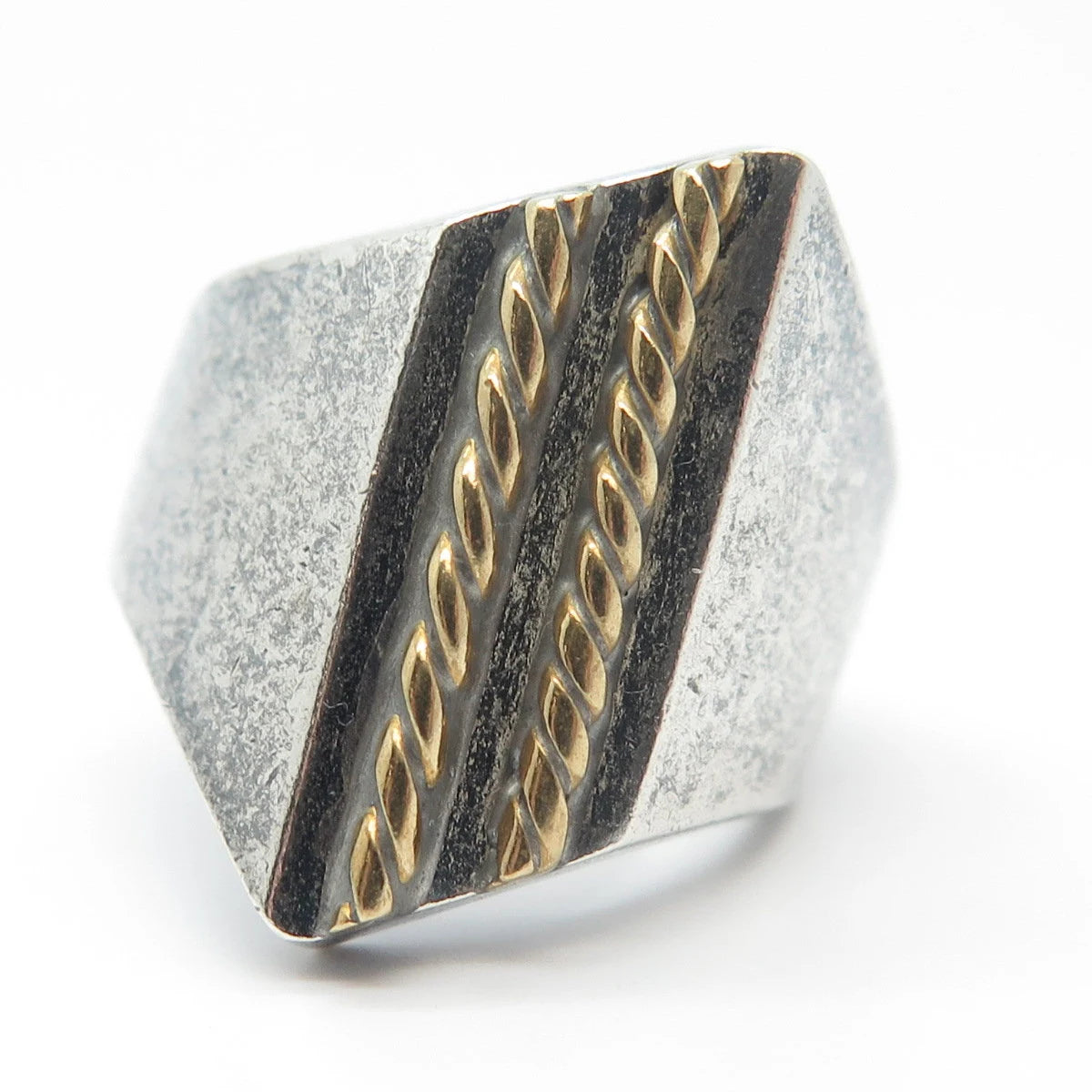 925 Sterling Silver 2-Tone Vintage Mexico Twisted Signet Ring Size 7.75