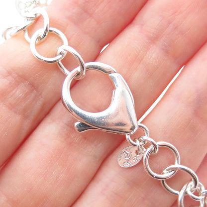 925 Sterling Silver Vintage Italy Multi-Quartz & Aquamarine Heart Bracelet 7.5"