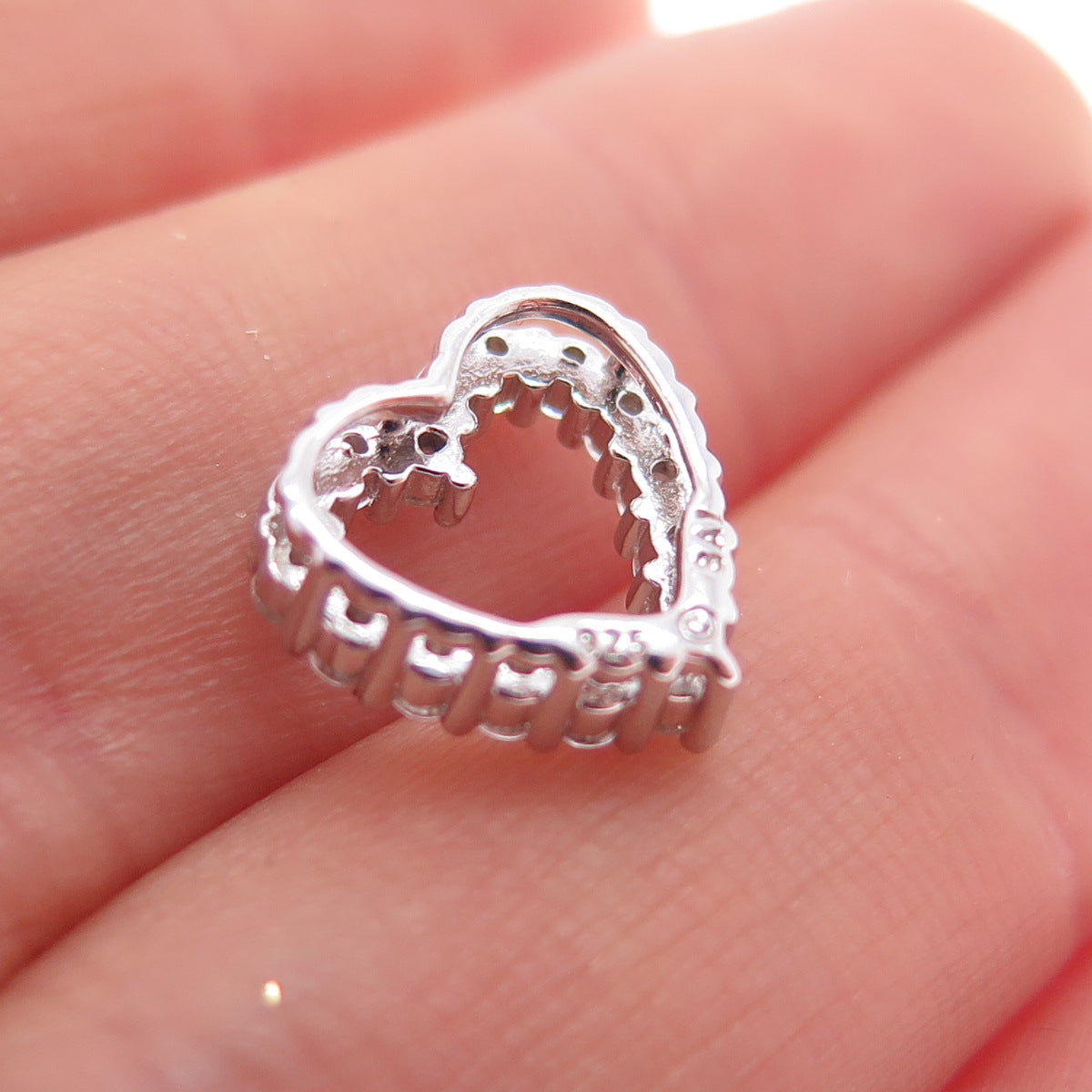 SAI 925 Sterling Silver Round-Cut C Z Heart Minimalist Slide Charm Pendant