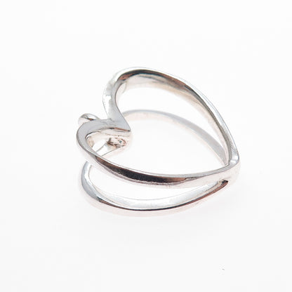 925 Sterling Silver Vintage Modernist Double Heart Charm Pendant