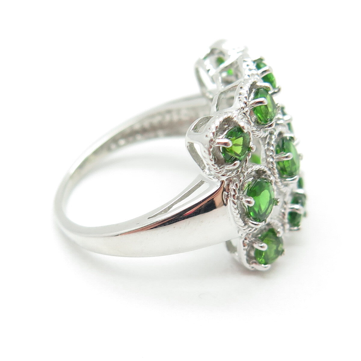 LOTUS 925 Sterling Silver Real Peridot Gem Twisted Accent Square Ring Size 7.25