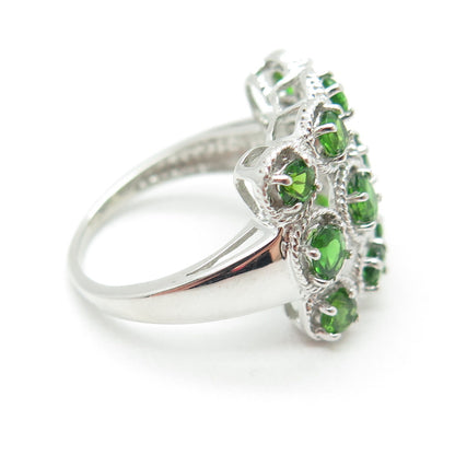 LOTUS 925 Sterling Silver Real Peridot Gem Twisted Accent Square Ring Size 7.25
