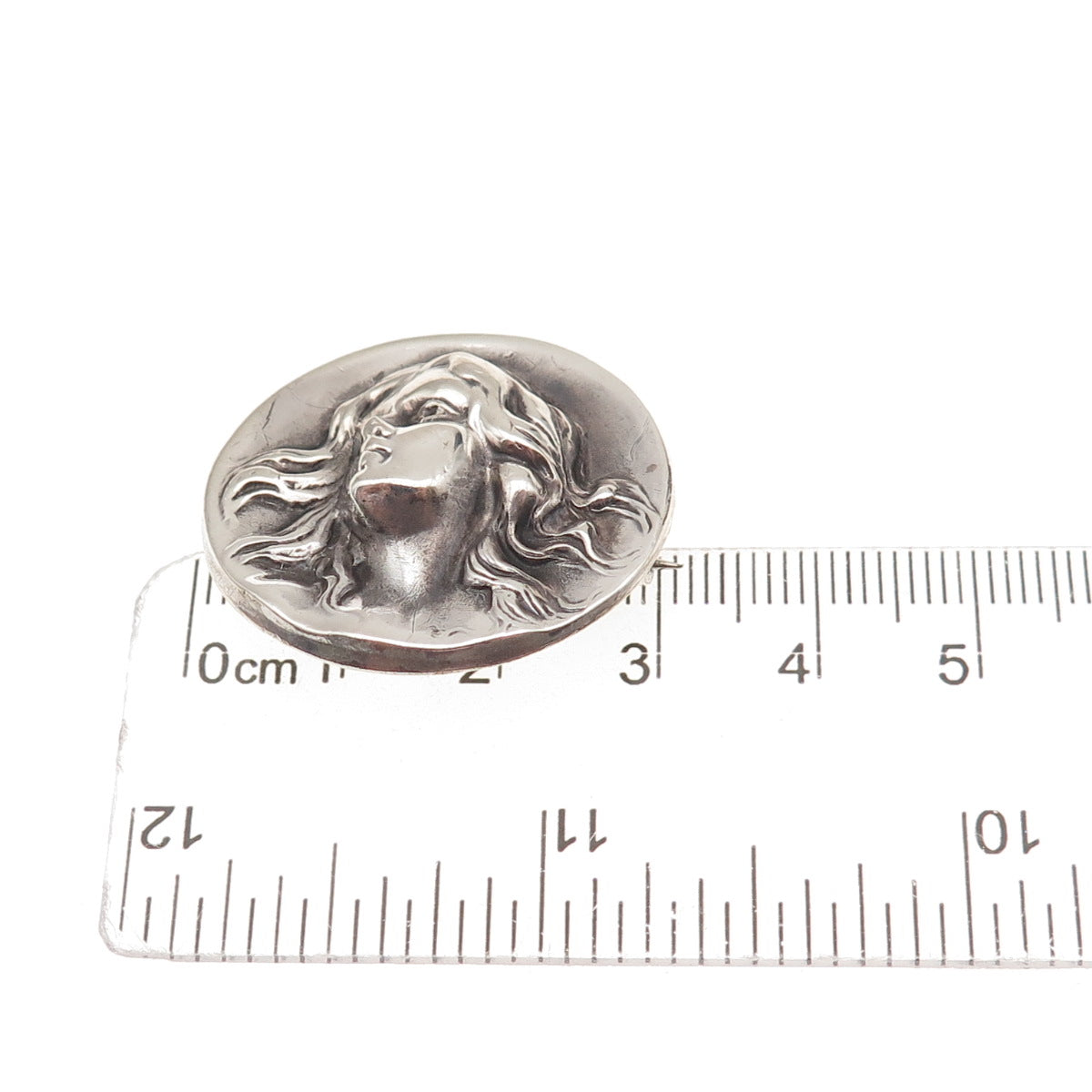 925 Sterling Silver Antique Art Deco Lady Cameo Repousse Oxidized Pin Brooch