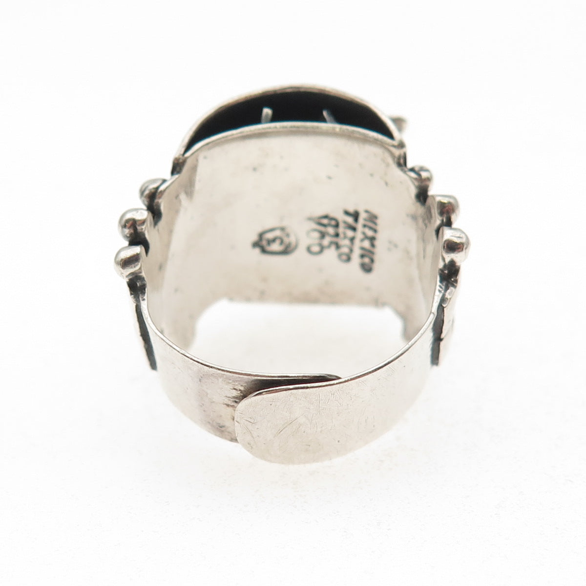 925 Sterling Silver Vintage Mayan Tribal Oxidized Adjustable Ring Size 8.75